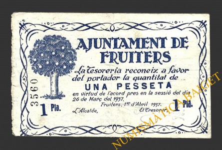 FRUITERS (Barcelona), 1 pesseta, 1 d'abril del 1937