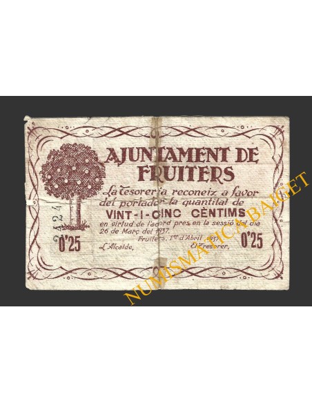 FRUITERS (Barcelona), 25 centims, 1 d'abril del 1937