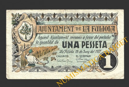 FULIOLA, LA (Lleida), 1 pesseta, 15 de juny del 1937