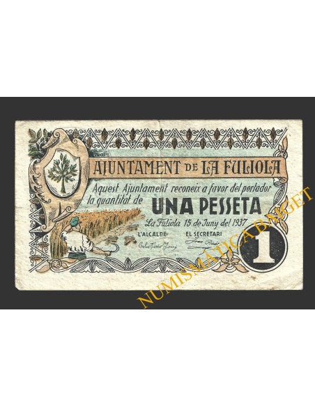 FULIOLA, LA (Lleida), 1 pesseta, 15 de juny del 1937