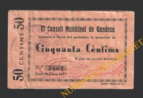 GANDESA (Tarragona), 50 centims, juny del 1937
