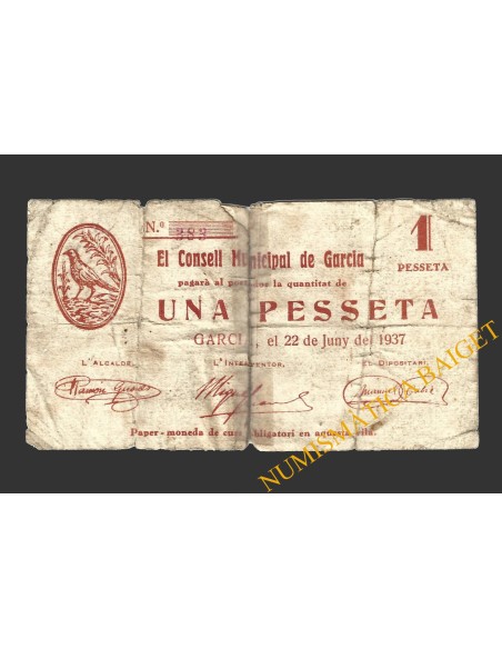 GARCIA (Tarragona), 1 pesseta, 22 de juny del 1937