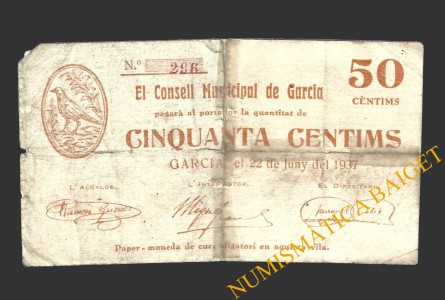 GARCIA (Tarragona), 50 centims, 22 de juny del 1937