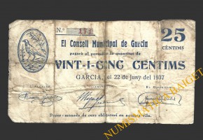 GARCIA (Tarragona), 25 centims, 22 de juny del 1937