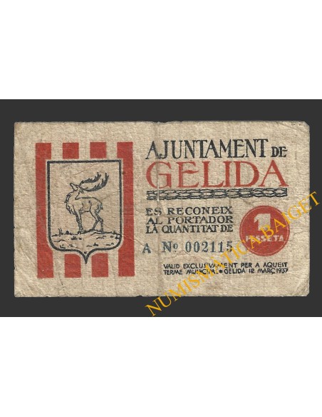GELIDA (Tarragona), 1 pesseta, 12 de març del 1937