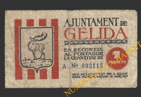 GELIDA (Tarragona), 1 pesseta, 12 de març del 1937