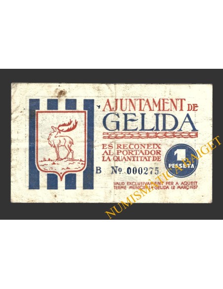 GELIDA (Tarragona), 1 pesseta, 12 de març del 1937