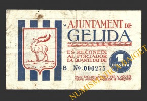 GELIDA (Tarragona), 1 pesseta, 12 de març del 1937