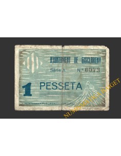 GISCLARENY (Barcelona), 1 pesseta, setembre del 1937  