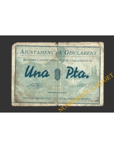 GISCLARENY (Barcelona), 1 pesseta, setembre del 1937   2