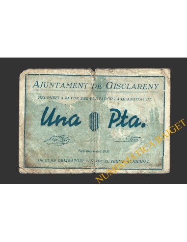 GISCLARENY (Barcelona), 1 pesseta, setembre del 1937  