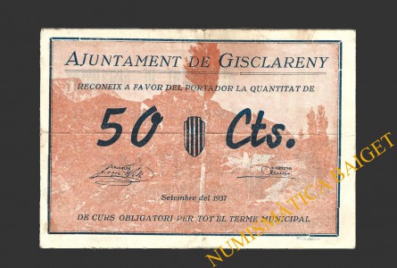 GISCLARENY (Barcelona), 50 centims, setembre del 1937  