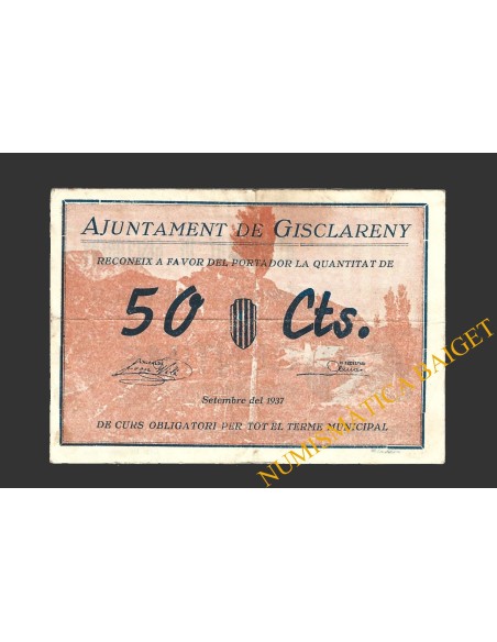 GISCLARENY (Barcelona), 50 centims, setembre del 1937  