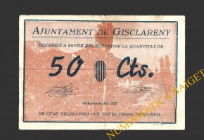 GISCLARENY (Barcelona), 50 centims, setembre del 1937  