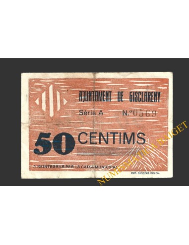 GISCLARENY (Barcelona), 50 centims, setembre del 1937  