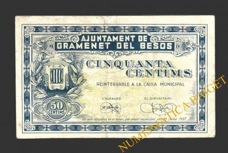 GRAMANET DE BESOS (Barcelona), 50 centims, 30 de juliol del 1937  