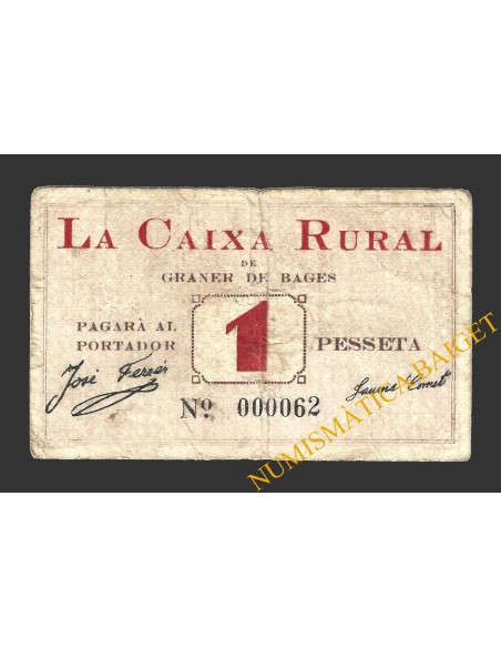 GRANER DE BAGES (Barcelona), 1 pesseta, 1937  