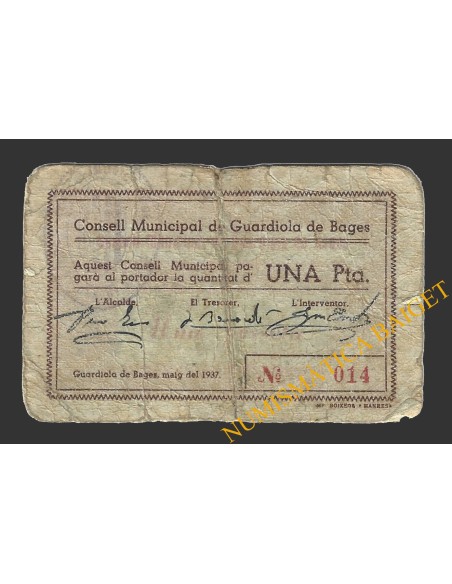 GUARDIOLA DE BAGES (Barcelona), 1 pesseta, maig del 1937  