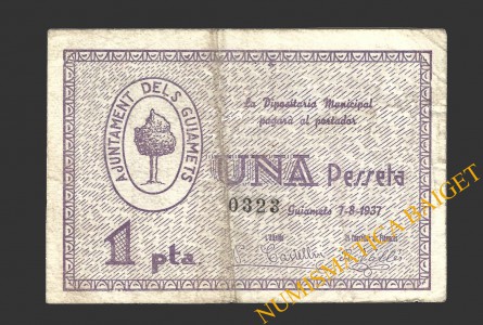 GUIAMETS, ELS (Tarragona), 1 pesseta, 7 d'agost del 1937  