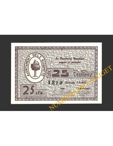 GUIAMETS, ELS (Tarragona), 25 centims, 7 d'agost del 1937  