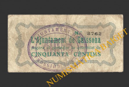 GUISSONA (Lleida), 50 centims, juny del 1937  