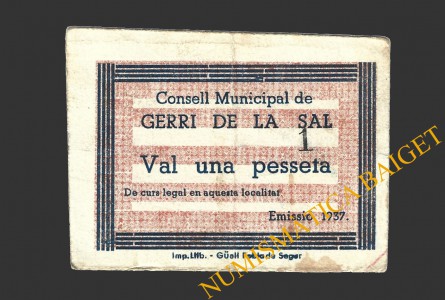 GERRI DE LA SAL (Lleida), 1 pesseta, 1937