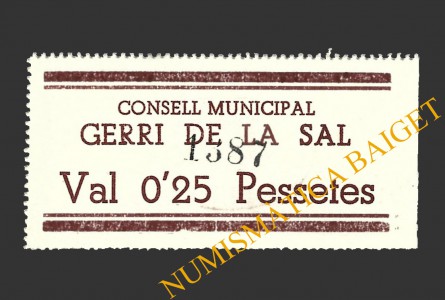 GERRI DE LA SAL (Lleida), 0'25 pessetes, 1937 (2ª emissió)