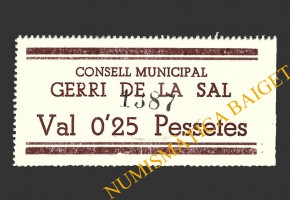 GERRI DE LA SAL (Lleida), 0'25 pessetes, 1937 (2ª emissió)