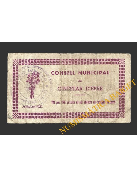 GINESTAR D'EBRE (Tarragona), 1 pesseta, juliol del 1937 