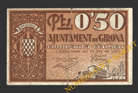 GIRONA, 0'50 pessetes, 25 de juny del 1937 