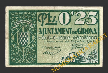 GIRONA, 0'25 pessetes, 25 de juny del 1937 