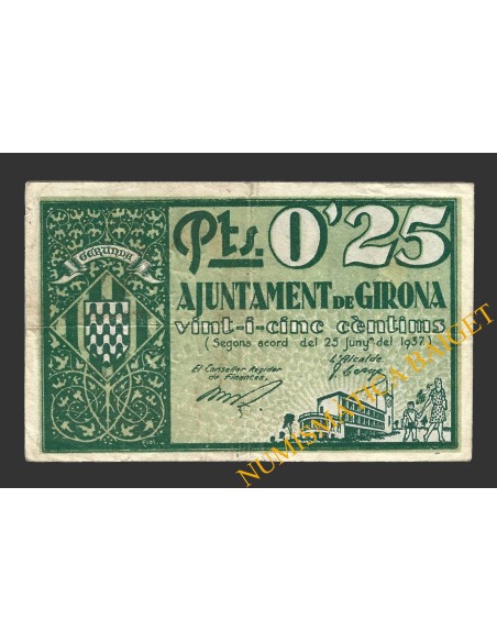 GIRONA, 0'25 pessetes, 25 de juny del 1937 