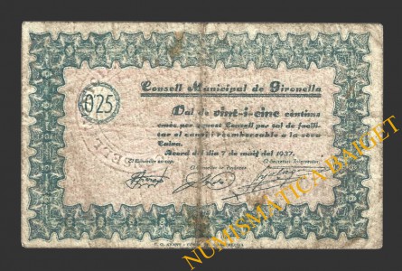 GIRONELLA (Barcelona), 0'25 pessetes, 7 de maig del 1937 