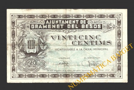 GRAMANET DE BESOS (Barcelona), 25 centims, 30 de juliol del 1937  