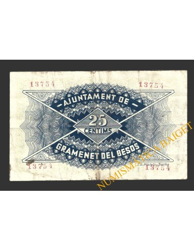 GRAMANET DE BESOS (Barcelona), 25 centims, 30 de juliol del 1937  