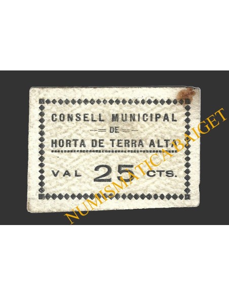 HORTA DE TERRA ALTA (Tarragona), 25 centims, 1937  