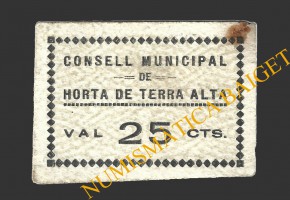HORTA DE TERRA ALTA (Tarragona), 25 centims, 1937  