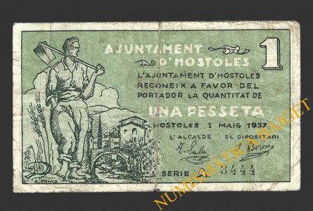 HOSTOLES (Girona), 1 pesseta, 1 de maig del 1937  