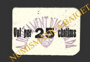 IGUALADA (Barcelona), 25 centims, 1937  