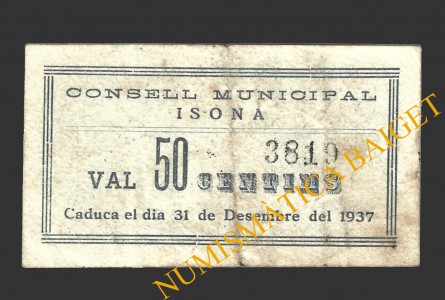 ISONA (Lleida), 50 centims, 6 de març del 1937  