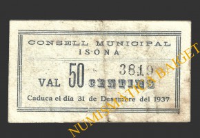 ISONA (Lleida), 50 centims, 6 de març del 1937  