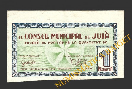 JUIA (Girona), 1 pesseta, 1 de juny del 1937  