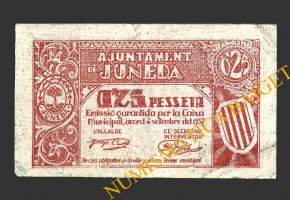 JUNEDA (Lleida), 0'25 pessetes, 4 de setembre del 1937  