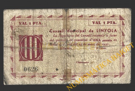 LINYOLA (Lleida), 1 pesseta, 25 de maig del 1937  