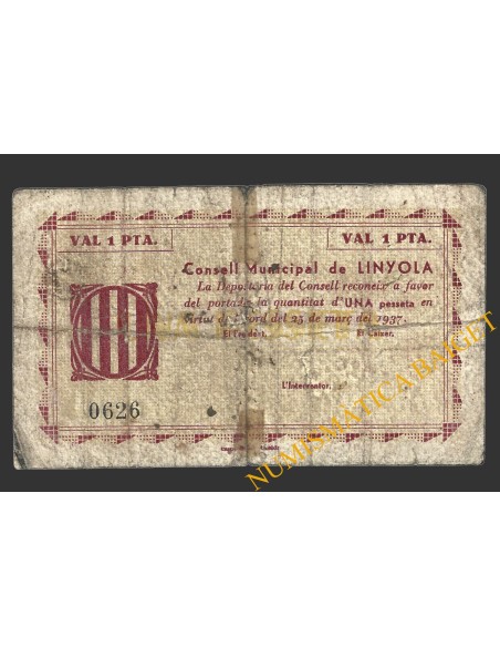 LINYOLA (Lleida), 1 pesseta, 25 de maig del 1937  