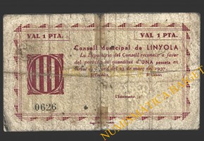 LINYOLA (Lleida), 1 pesseta, 25 de maig del 1937  