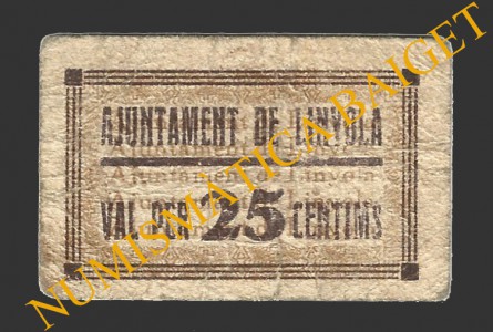 LINYOLA (Lleida), 25 centims, 1937  
