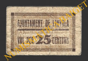 LINYOLA (Lleida), 25 centims, 1937  