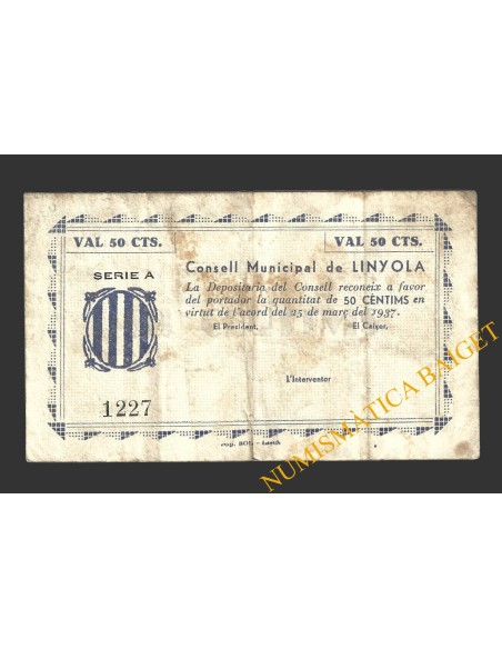 LINYOLA (Lleida), 50 centims, 25 de març del 1937  