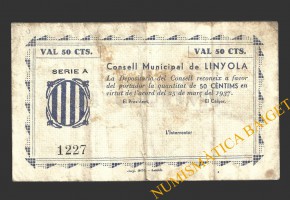 LINYOLA (Lleida), 50 centims, 25 de març del 1937  
